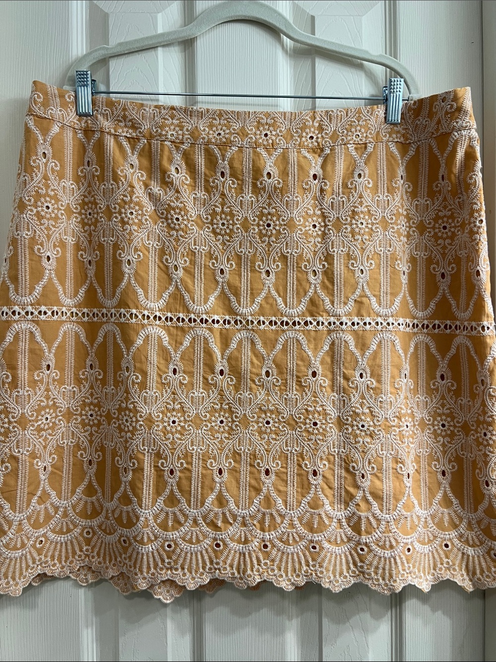 Skies Are Blue Yellow Embroidered Mini Skirt